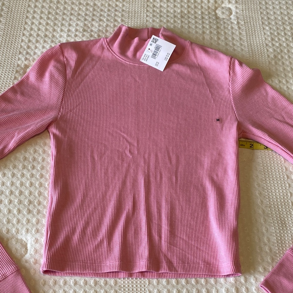 American Eagle Outfitters Pink Ribbed Long Sleeve Crop Top